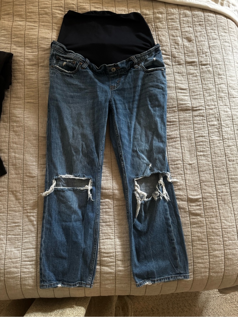 Abercrombie & Fitch Maternity Distressed Blue Denim Jeans with Stretch Panel